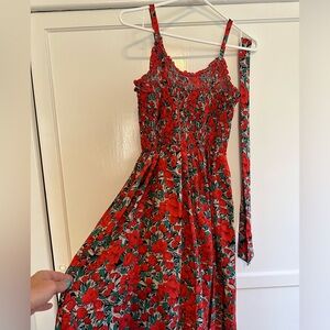 NWOT Red and black midi dress size medium with belt/scarf.